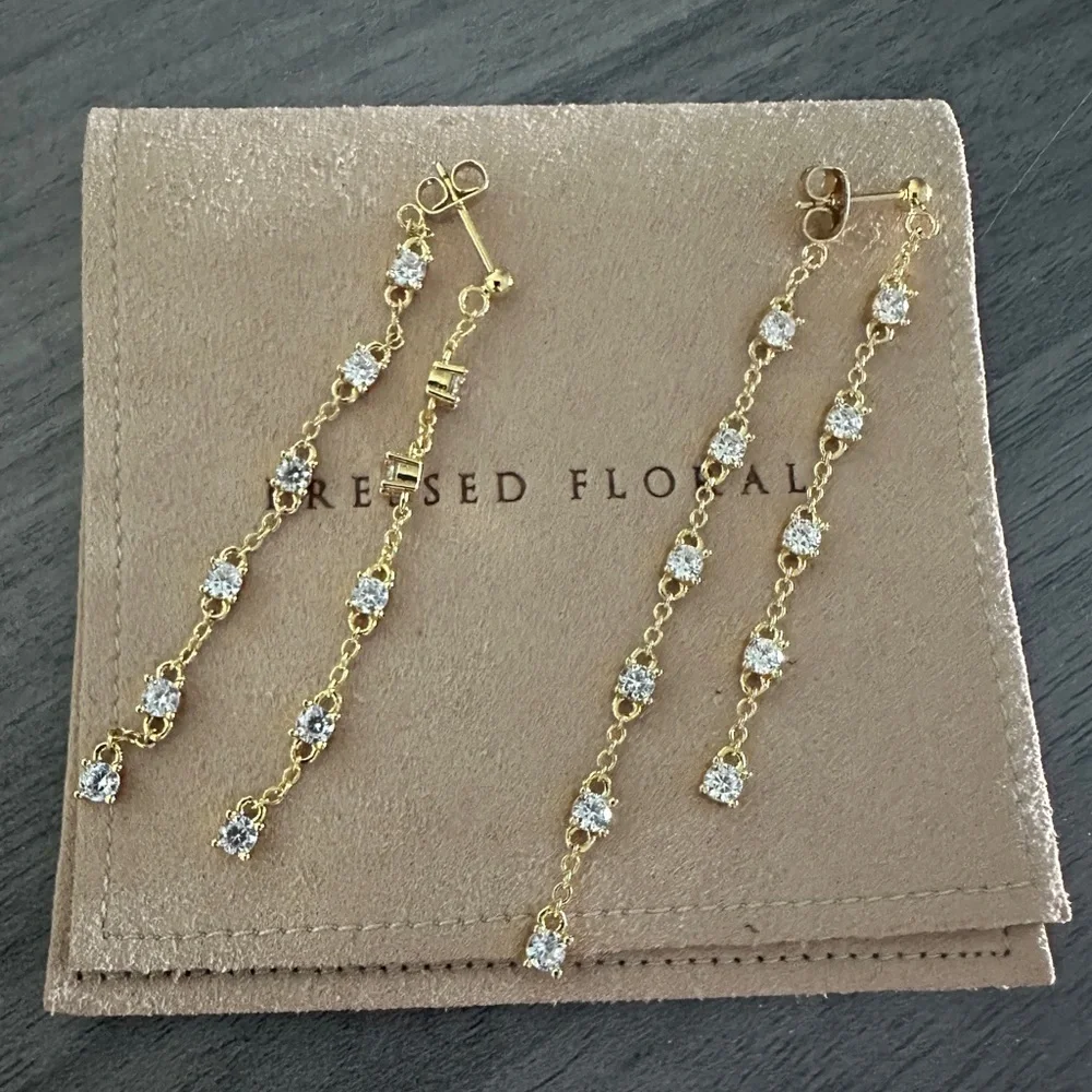 Pressed Floral Double Strand Diamond Earrings New - Picture 2 of 2